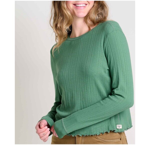 NWT Toad & Co Foothill Pointelle Long Sleeve Crew t-shirt Ivy green L large top - Picture 3 of 8